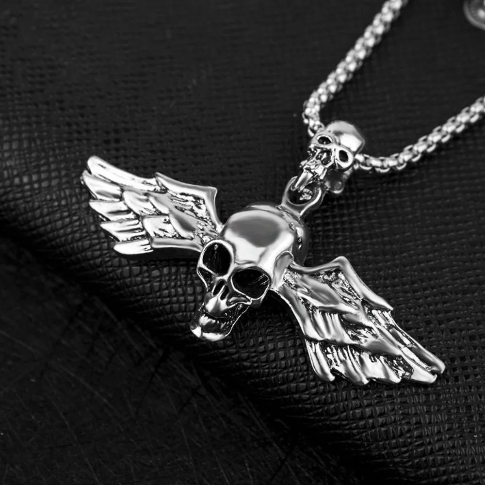 ❤️Viking style brand street skull wings pendant necklace for men, N90201P199